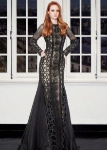 Black lace evening dress