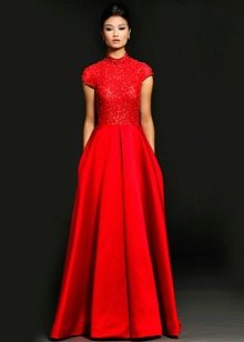 Red evening dress with collar
