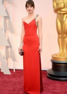 Red evening dress with one strap