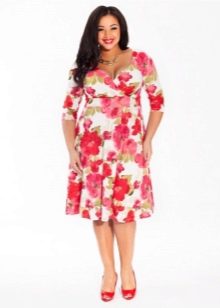 White and red evening dress for the plump