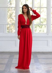 Evening dress red with sleeves