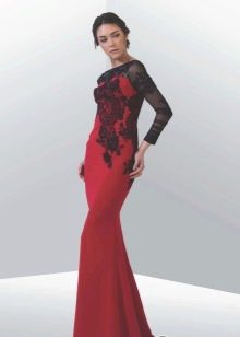 Floor-length red and black evening dress