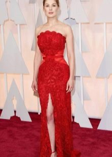 Red Evening Dress with Floral Embellishment