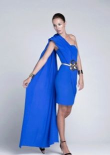 Short blue one-shoulder evening dress
