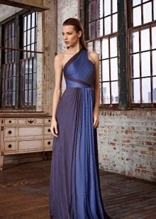 Blue one-shoulder evening dress
