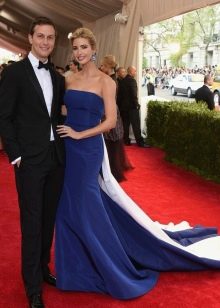 Evening dress blue with a train