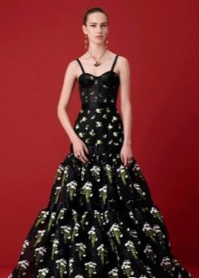 Evening dress with sheer corset