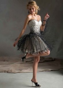 Short evening dress with a corset decorated with rhinestones