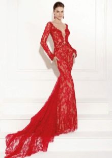 Red Mermaid Lace Evening Dress