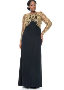 Black evening dress with a gold bodice for the fat wedding