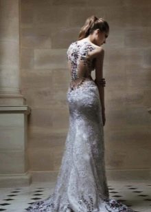 Gray Illusion Neckline Evening Dress