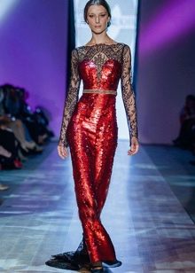 Straight evening dress from collection Privee 2014 red