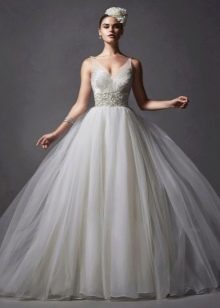 Princess style wedding dress with layered skirt