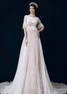 Retro style wedding dress with peplum