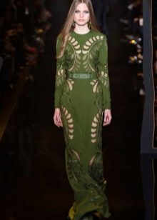 Green evening dress with perforation