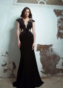 Evening black dress with lace insert for women 40 years old