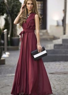 evening dress with sleeves for women 40 years wine color