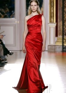 One shoulder red evening dress
