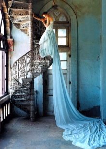 Blue wedding dress with a train