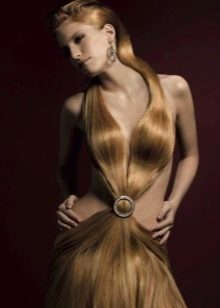 Evening dress made of hair with a deep neckline