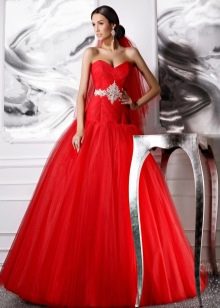 Red wedding dress with a-line train