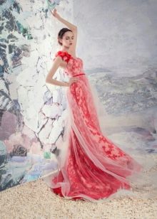 Lace red wedding dress