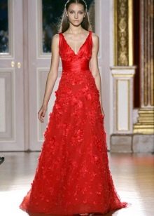 Lace red wedding dress