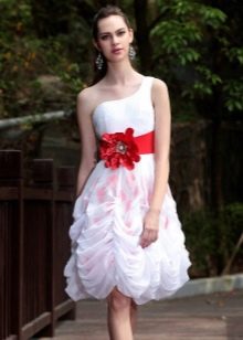 Short wedding dress with red bow