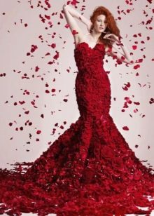 Red mermaid wedding dress