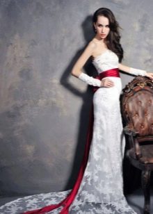 Wedding dress mermaid with red sash