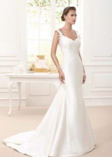 Satin wedding dress with lace and train