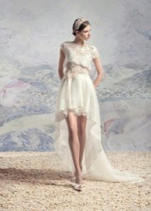 Wedding dress short in front long in back with lace top
