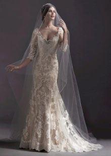 Robe de mariée sirène avec manche en dentelle ivoire
