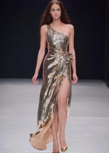 One Shoulder Slit Evening Dress