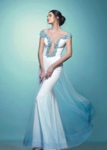 Silk evening dress with deep neckline white
