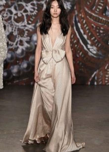 Silk evening dress with deep neckline