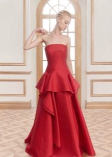 Red Silk Peplum Evening Dress
