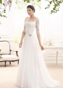 Wedding lace dress with a thin belt