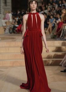 Red velvet floor-length dress