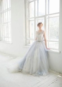 White and blue wedding dress
