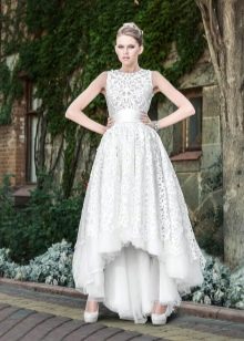 White lace wedding dress short in front long in back