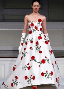 White wedding dress with red flowers