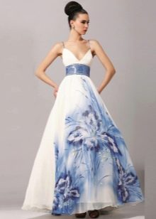 White wedding dress with blue pattern