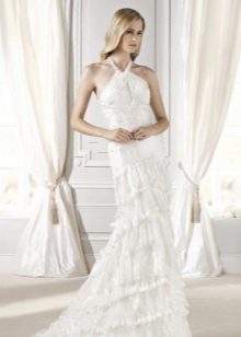 Wedding dress with a strap around the neck