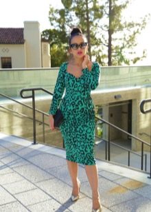 Green leopard print dress