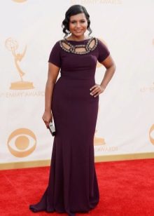 Long evening dress in eggplant color for overweight girls