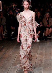 Chiffon dress with flounces