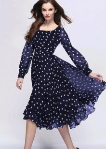Blue polka dot chiffon dress