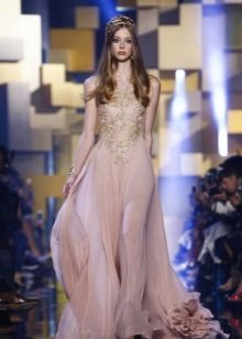 Abito lungo in chiffon rosa