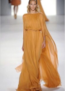 Floor-length chiffon dress with long sleeves